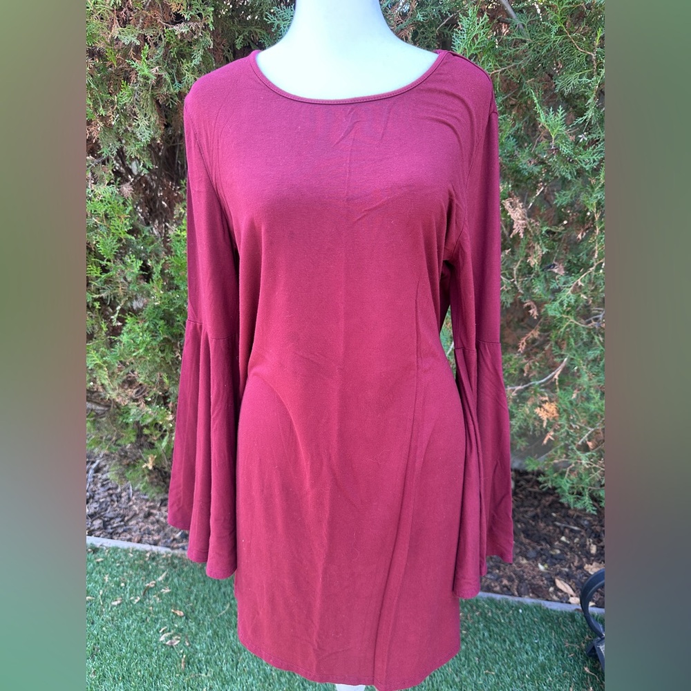 Women’s Burgundy Dress with Long Bell Sleeves Medium